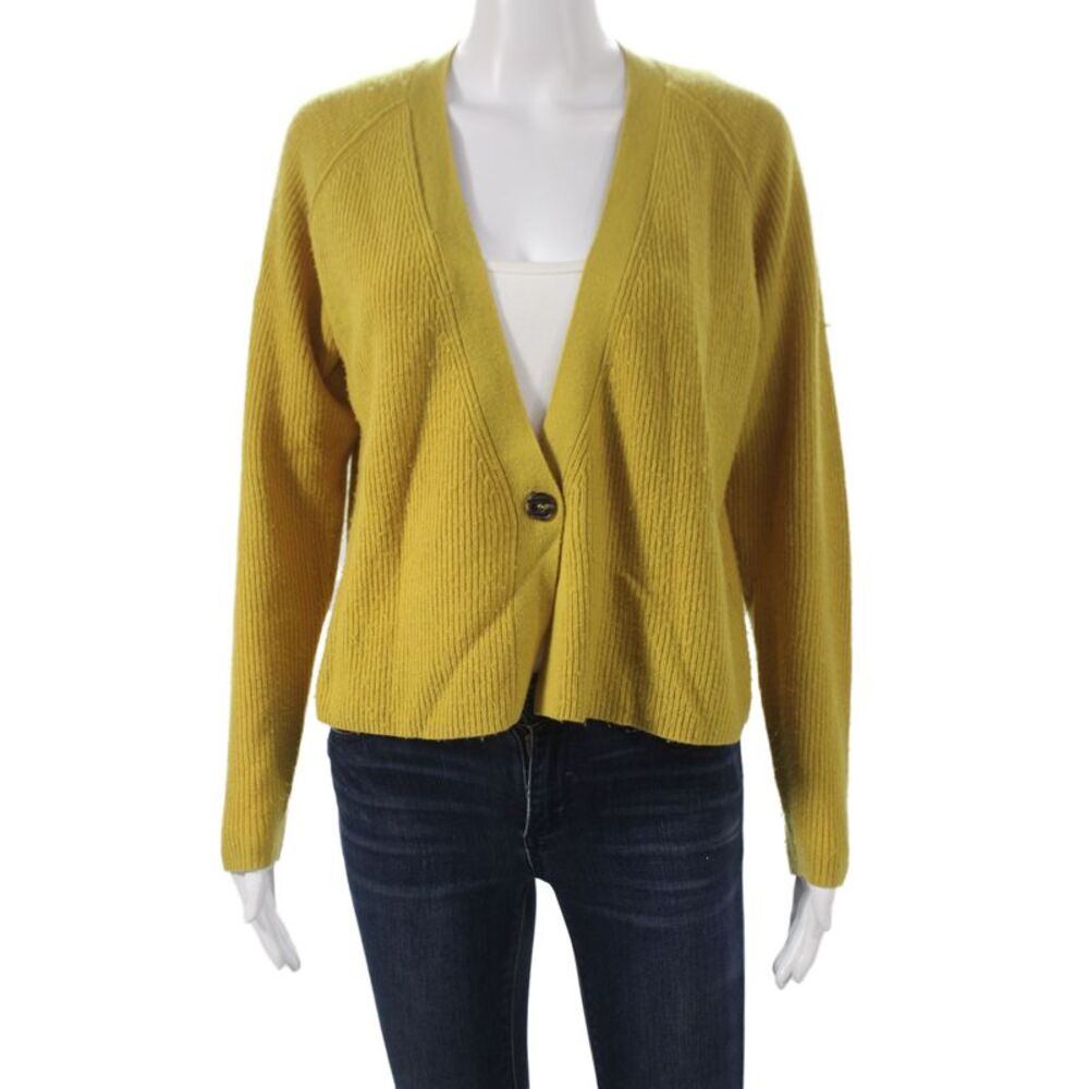 Velvet by Graham & Spencer Women Yellow V-Neck Long Sleeve Wool Cardigan Size S